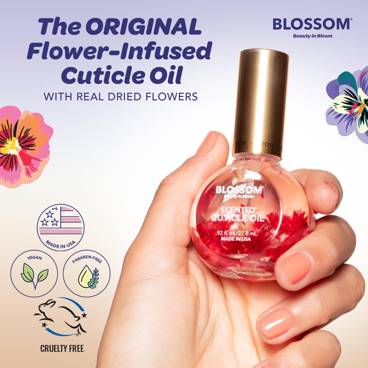 Blossom Scented Cuticle Oil, Infused with Real Flowers, Hydrating, Moisturizing, Strengthening, Made in USA, 0.5 fl. oz, Amazon Exclusive, Watermelon