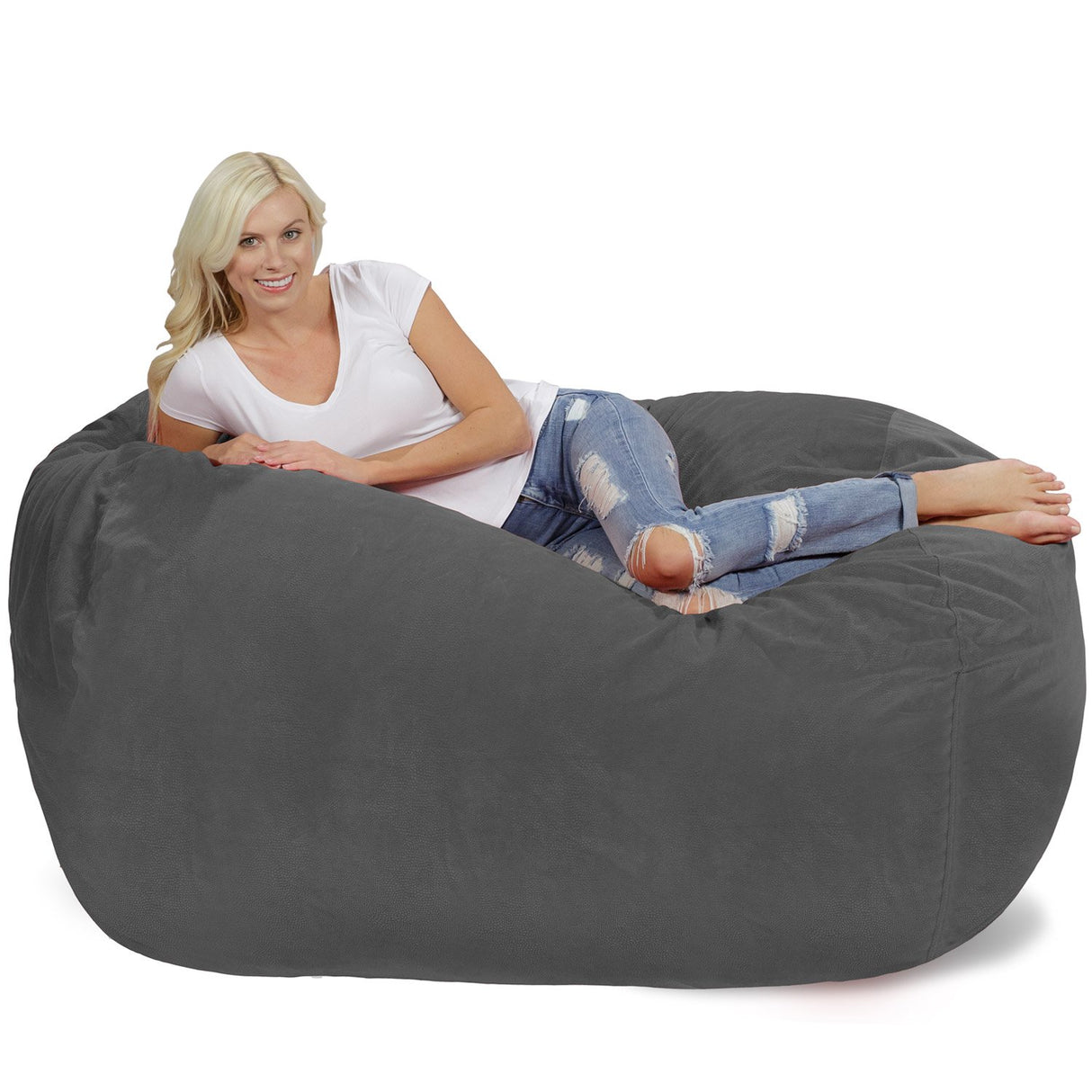 Chill Sack Bean Bag Chair: Huge 6' Memory Foam Furniture Bag and Large Lounger - Big Sofa with Soft Micro Fiber Cover - Red Furry
