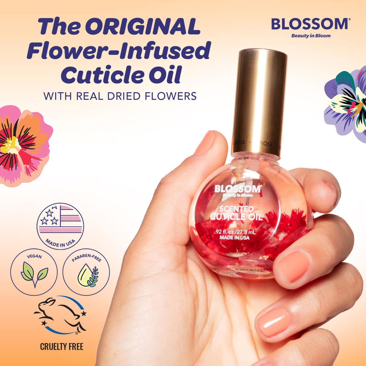 Blossom Scented Cuticle Oil, Infused with Real Flowers, Hydrating, Moisturizing, Strengthening, Made in USA, 0.5 fl. oz, Amazon Exclusive, Watermelon