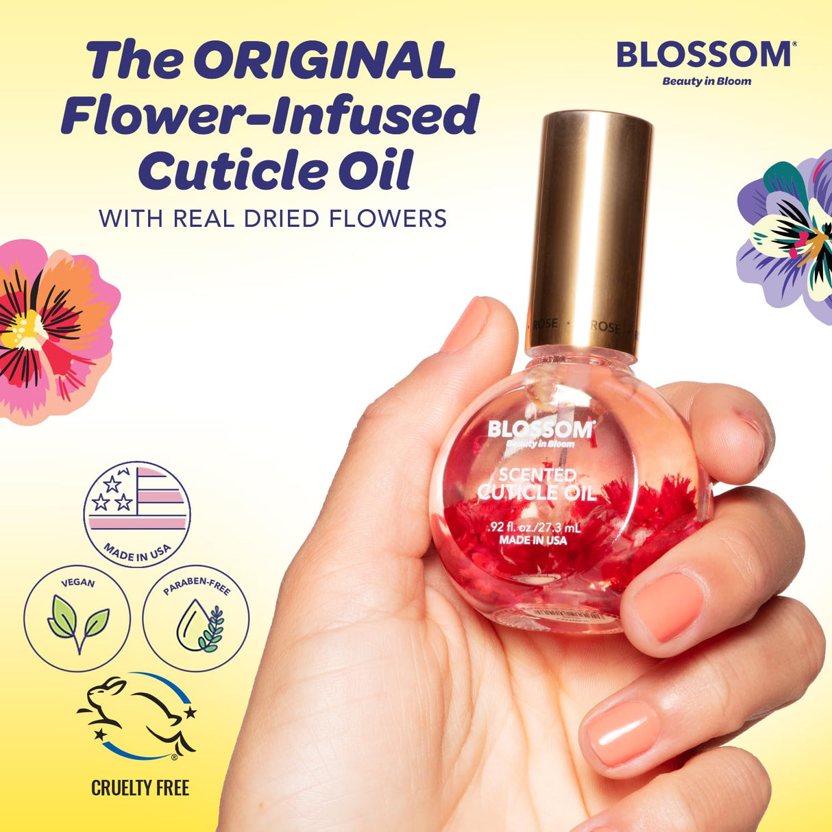 Blossom Scented Cuticle Oil, Infused with Real Flowers, Hydrating, Moisturizing, Strengthening, Made in USA, 0.5 fl. oz, Amazon Exclusive, Watermelon