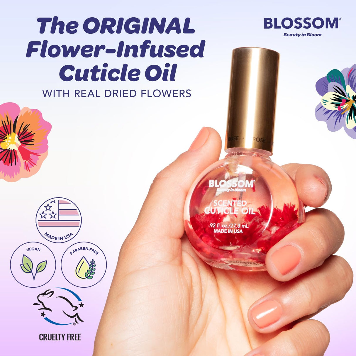Blossom Scented Cuticle Oil, Infused with Real Flowers, Hydrating, Moisturizing, Strengthening, Made in USA, 0.5 fl. oz, Amazon Exclusive, Watermelon