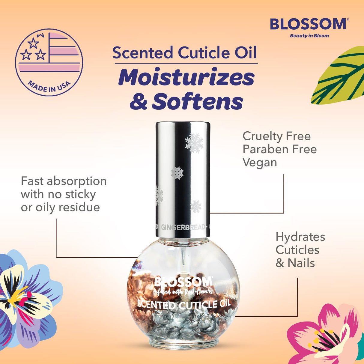 Blossom Scented Cuticle Oil, Infused with Real Flowers, Hydrating, Moisturizing, Strengthening, Made in USA, 0.5 fl. oz, Amazon Exclusive, Watermelon