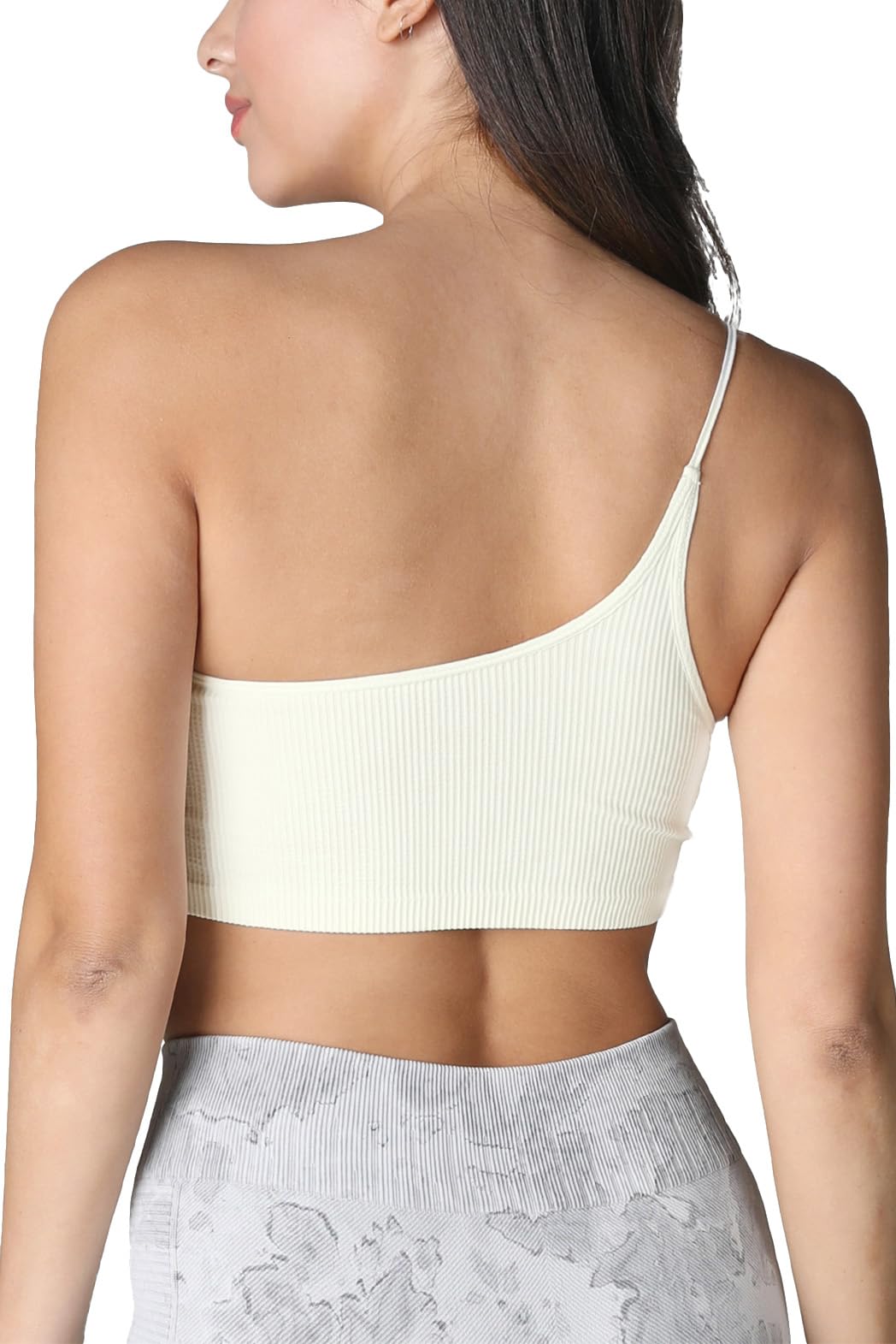 NIKIBIKI Women Seamless One Shoulder Ribbed Bralette, Made in U.S.A, One Size