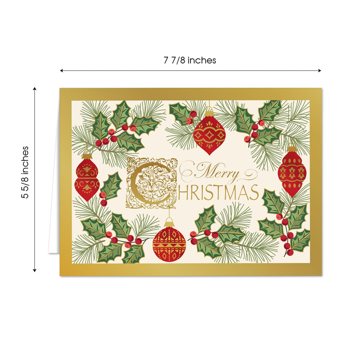 Masterpiece Sparkling Santa Christmas Cards / 16 Festive Holiday Cards Set With White Envelopes / 5 5/8" x 7 7/8" Winter Gold Foil Greeting Cards With Inside Verse/Made In The USA
