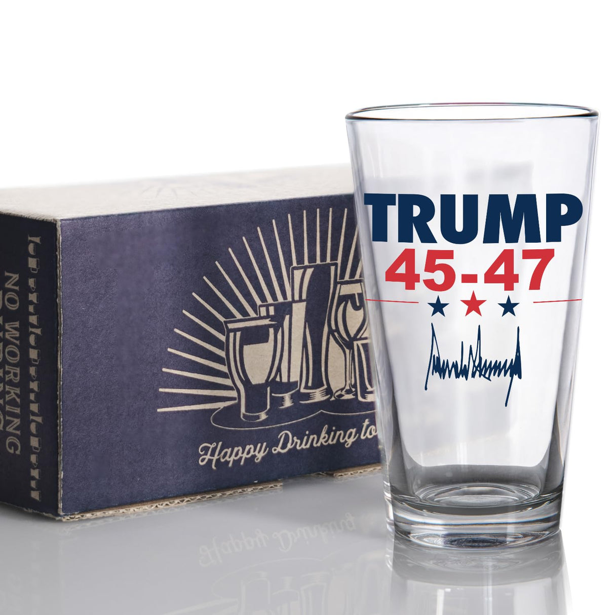 Trump 2024 16 OZ Pint Glass | Gift Box Included | Will Not Fade & Made In USA & Dishwasher Safe | Patriotic Gift for Dad, Beer Gift for Husband, Maga Trump Merch