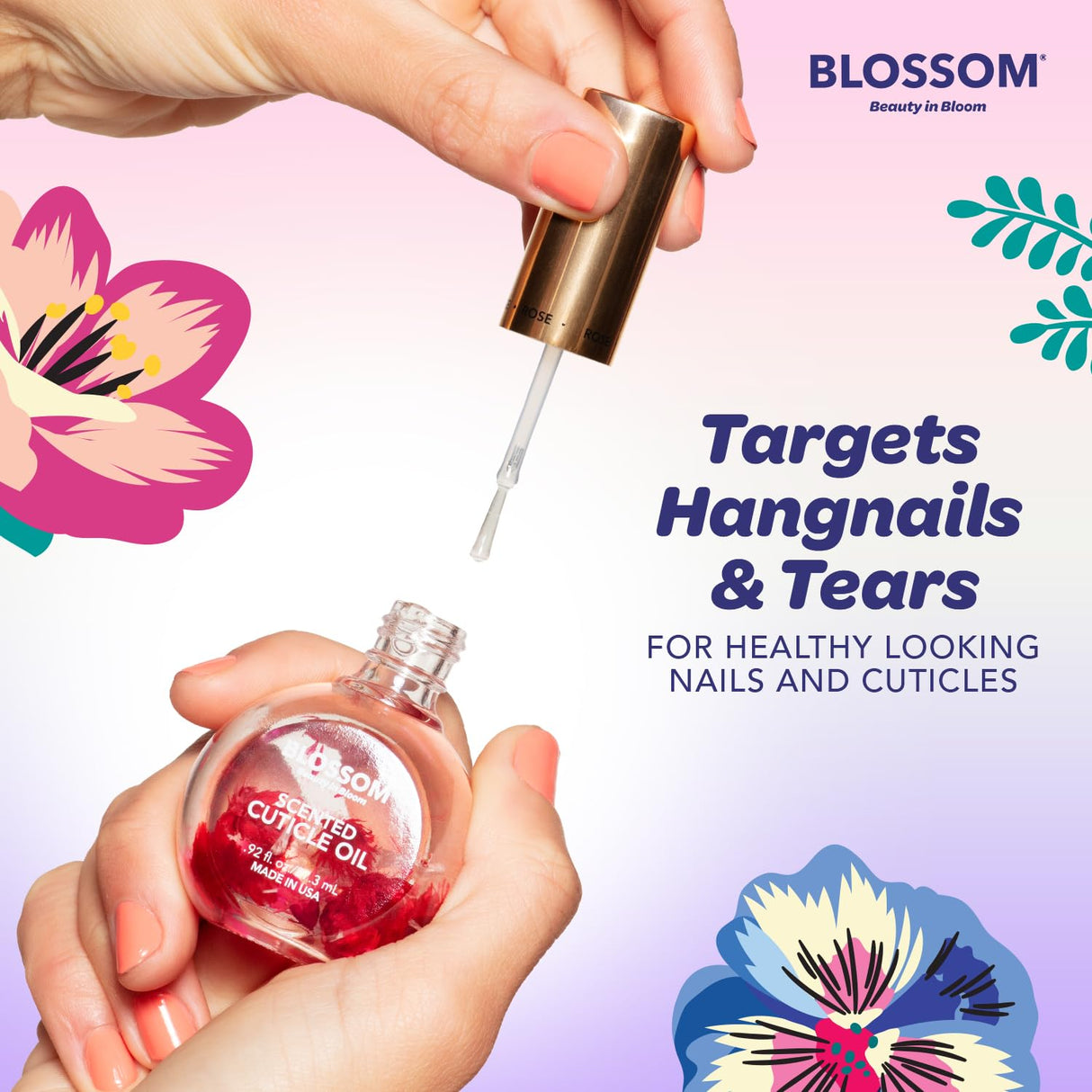 Blossom Scented Cuticle Oil, Infused with Real Flowers, Hydrating, Moisturizing, Strengthening, Made in USA, 0.5 fl. oz, Amazon Exclusive, Watermelon