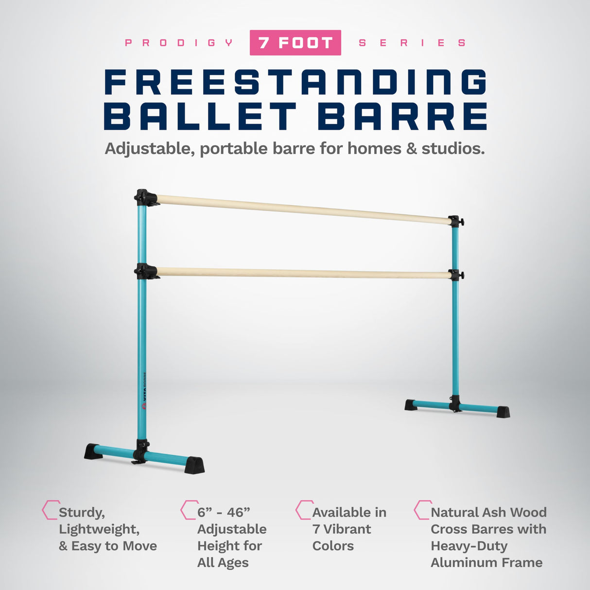 VITA Barre Portable Freestanding Double Ballet Barre, Prodigy, Wood | Adjustable Height, USA Made, Home or Gym Exercise Equipment for Kids & Adults | Dance, Fitness, Pilates