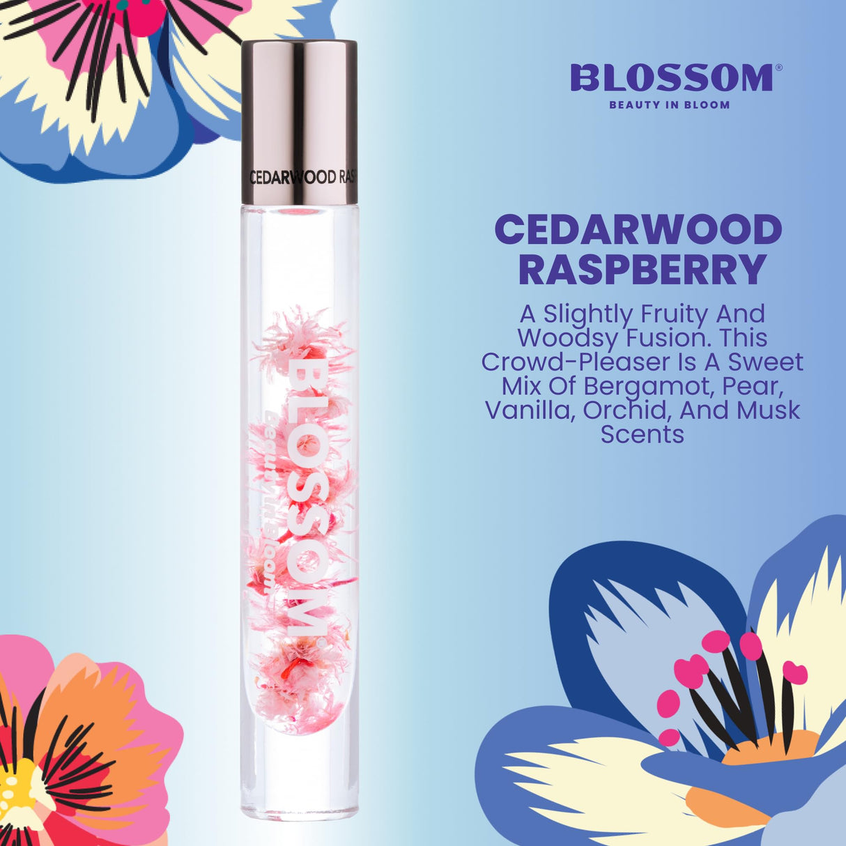 Blossom Roll on Perfume Oil for Women, Alcohol Free Rollerball Perfume with Essential Oil, Infused with Real Flowers, Made in USA, 0.20 oz (Lemon, Bergamot, Violet, White Musk), Cactus Flower
