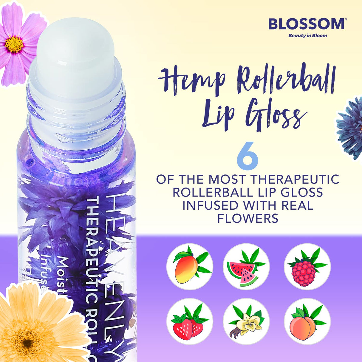Blossom Scented Roll on Lip Gloss, Infused with Real Flowers, Made in USA, 0.20 fl. oz./5.9ml, Watermelon