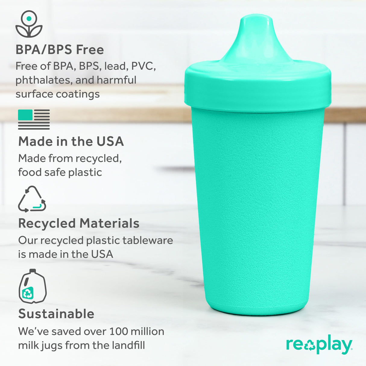 Re-Play Made in USA 10 Oz. Sippy Cups for Toddlers, Pack of 4 - Reusable Spill Proof Cups for Kids, Dishwasher/Microwave Safe - Hard Spout Sippy Cups for Toddlers 3.13" x 6.25", Desert Roses