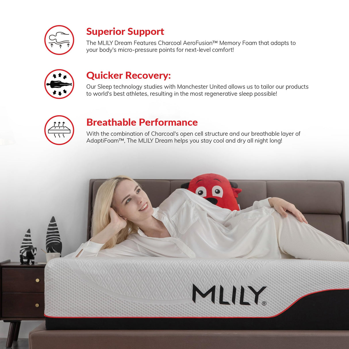 MLILY Queen Size Mattress Bed Mattress, Manchester United 12 Inch Memory Foam Mattress, Cool Sleep & Pressure Relief, Made in USA, White