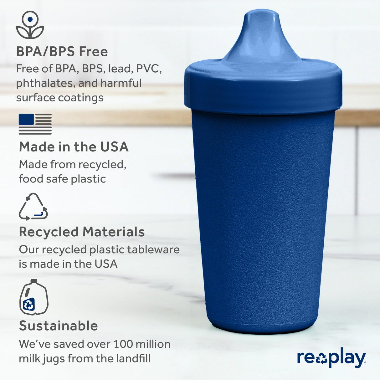Re-Play Made in USA 10 Oz. Sippy Cups for Toddlers, Pack of 4 - Reusable Spill Proof Cups for Kids, Dishwasher/Microwave Safe - Hard Spout Sippy Cups for Toddlers 3.13" x 6.25", Desert Roses