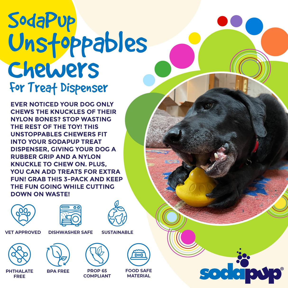 SodaPup Honey Pot – Durable Dog Treat Dispenser & Enrichment Toy Made in USA from Non-Toxic, Pet Safe, Food Safe Natural Rubber Material for Mental Stimulation, Problem Chewing, Calming Nerves, & More