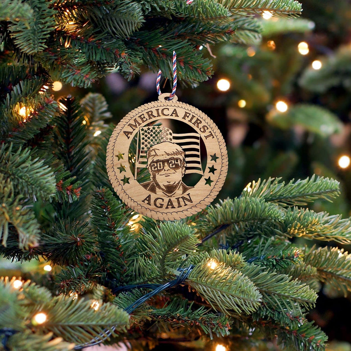 2024 Donald Trump Ornaments - I'll Be Back Wooden Decor - USA Made Christmas Ornament - Patriotic Decorations for American Constitutional Patriots - Wood Gift for Home, Office, Car