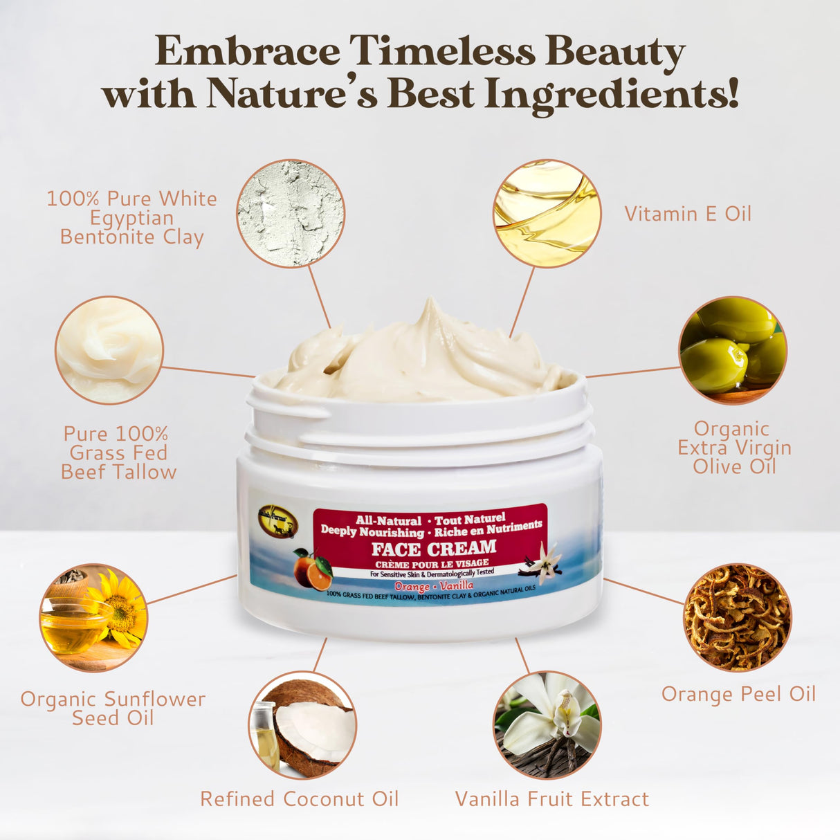 Amish Farms Tallow Face Cream - Handcrafted Beef Tallow for Skin Moisturizer Infused with Natural Ingredients, Orange & Vanilla Oils, 100% Grass-Fed Beef Tallow for Hydrated & Radiant Skin (50g Jar)