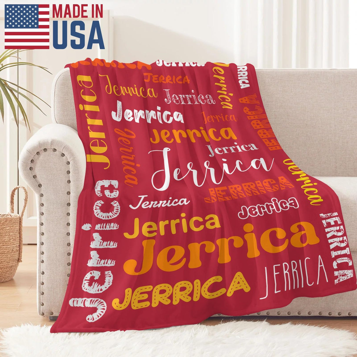 Custom Blanket with Name, Soft Cozy Personalized Name Blankets for Kids, Girls, Boys, Adults, Customized Christmas Blanket for Women, Men, Newborn, New Mom, Red Colors, Made in USA