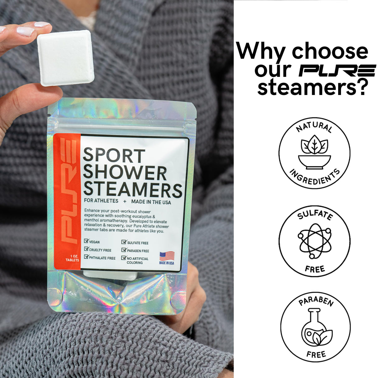 Sport Shower Steamers - Made in USA with Natural Eucalyptus Essential Oil, Sinus Relief, Muscle Recovery for Athletes, Stocking Stuffers, Christmas Gifts for Self Care Relaxation