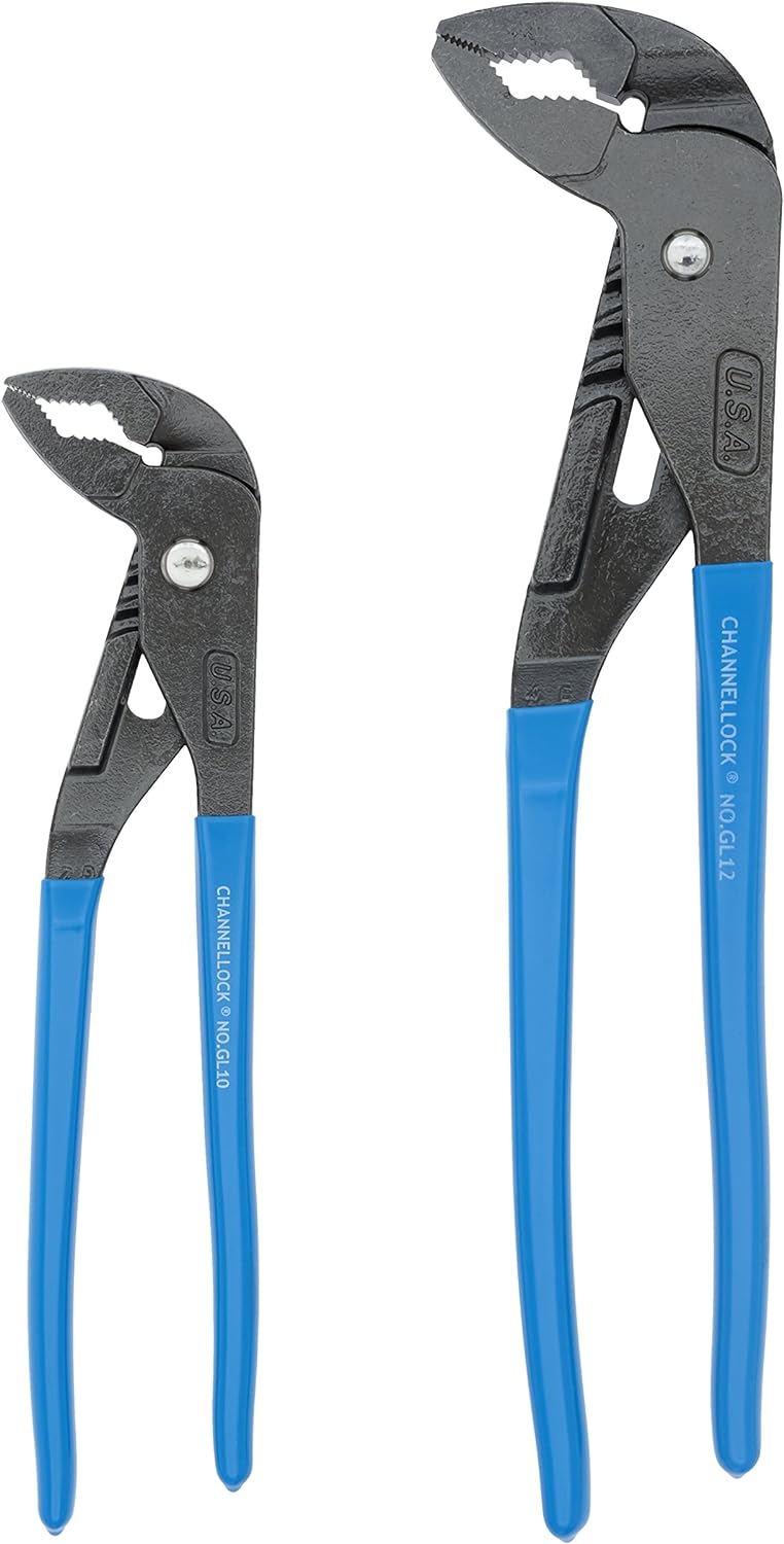 Channellock GL10 GripLock 1-3/4-Inch Jaw Capacity 9-1/2-Inch Utility Tongue and Groove Plier, Blue, 2 Piece Set, 9.5", 12.5", Matte/Unpolished
