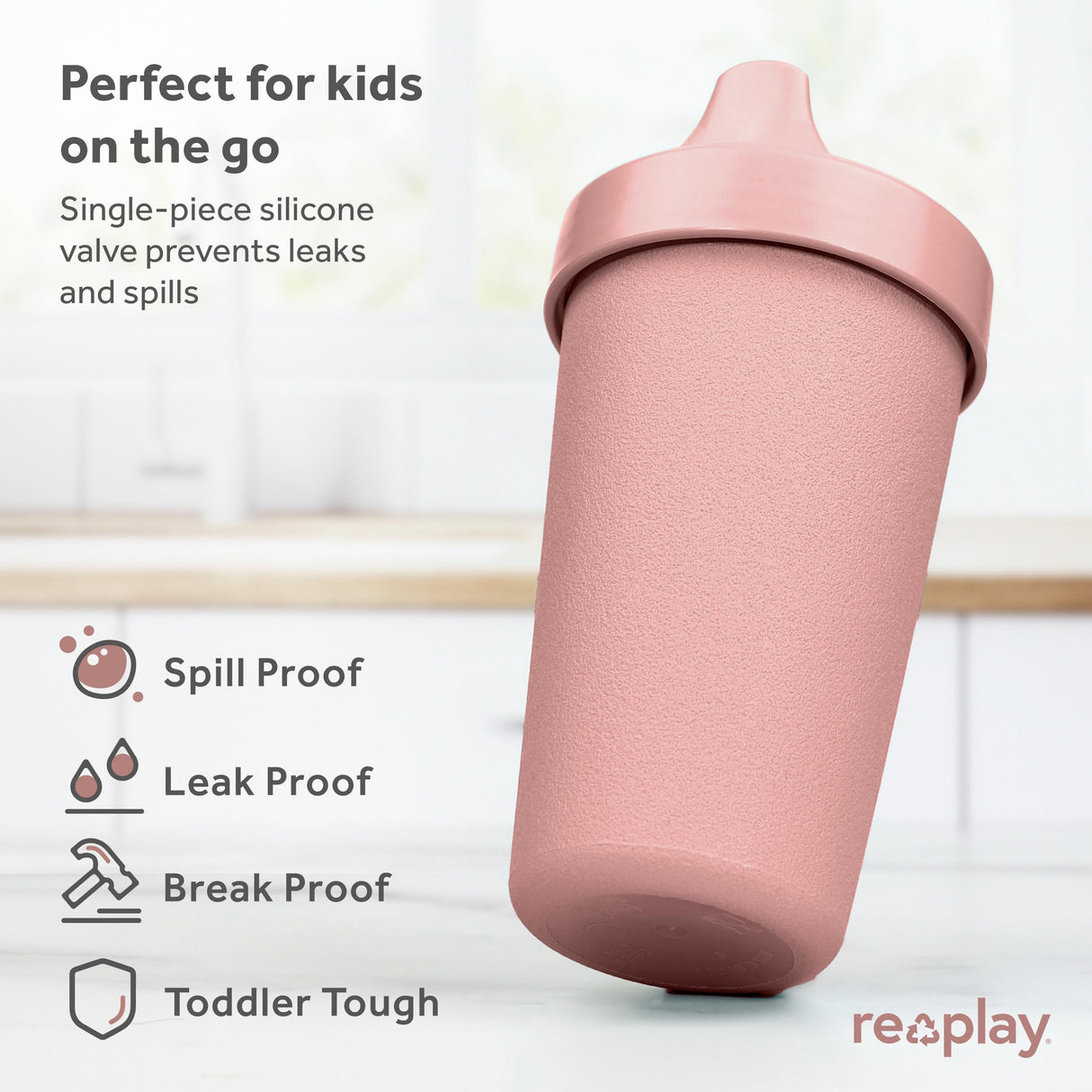 Re-Play Made in USA 10 Oz. Sippy Cups for Toddlers, Pack of 4 - Reusable Spill Proof Cups for Kids, Dishwasher/Microwave Safe - Hard Spout Sippy Cups for Toddlers 3.13" x 6.25", Desert Roses
