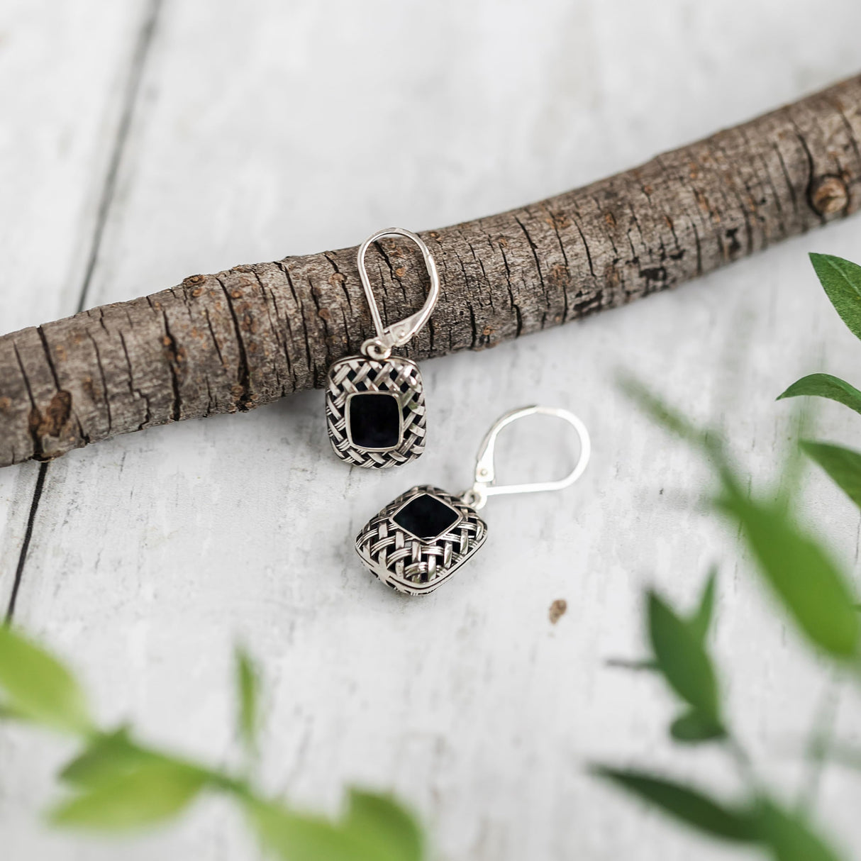 Bottled Up Designs Handmade Vintage Quilted Square Leverback Earrings, Sterling Silver, Eco Friendly, Made in USA, Birthday Gifts, Mothers Day, Women (Cobalt)