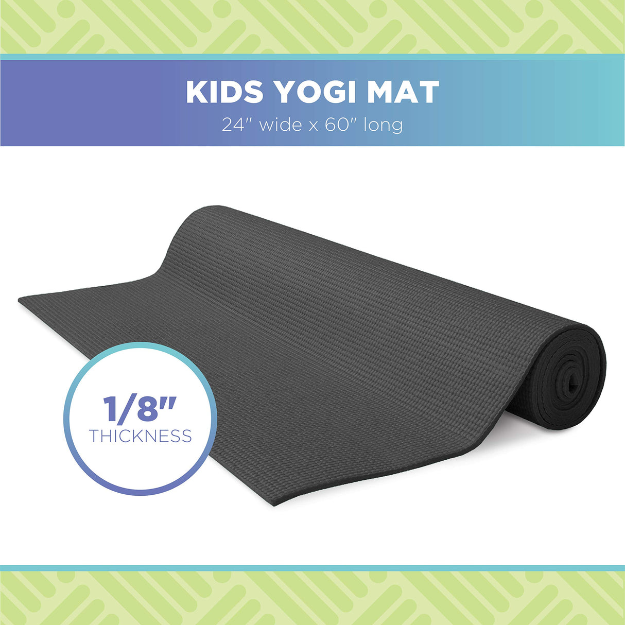 Bean Products Kids Size Sticky Yoga Mat | 3mm Thick (⅛”) x 60” L x 24” W | Non-Toxic, SGS Certified | Non-Skid & Non-Slip Eco-Friendly Exercise or Playtime Mat | Fun Colors & Designs | Twilight