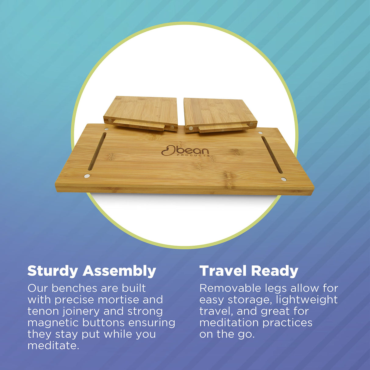 Bamboo Meditation Kneeling Bench - Best Design - New Magnetic Attached Legs - Portable - Ergonomic