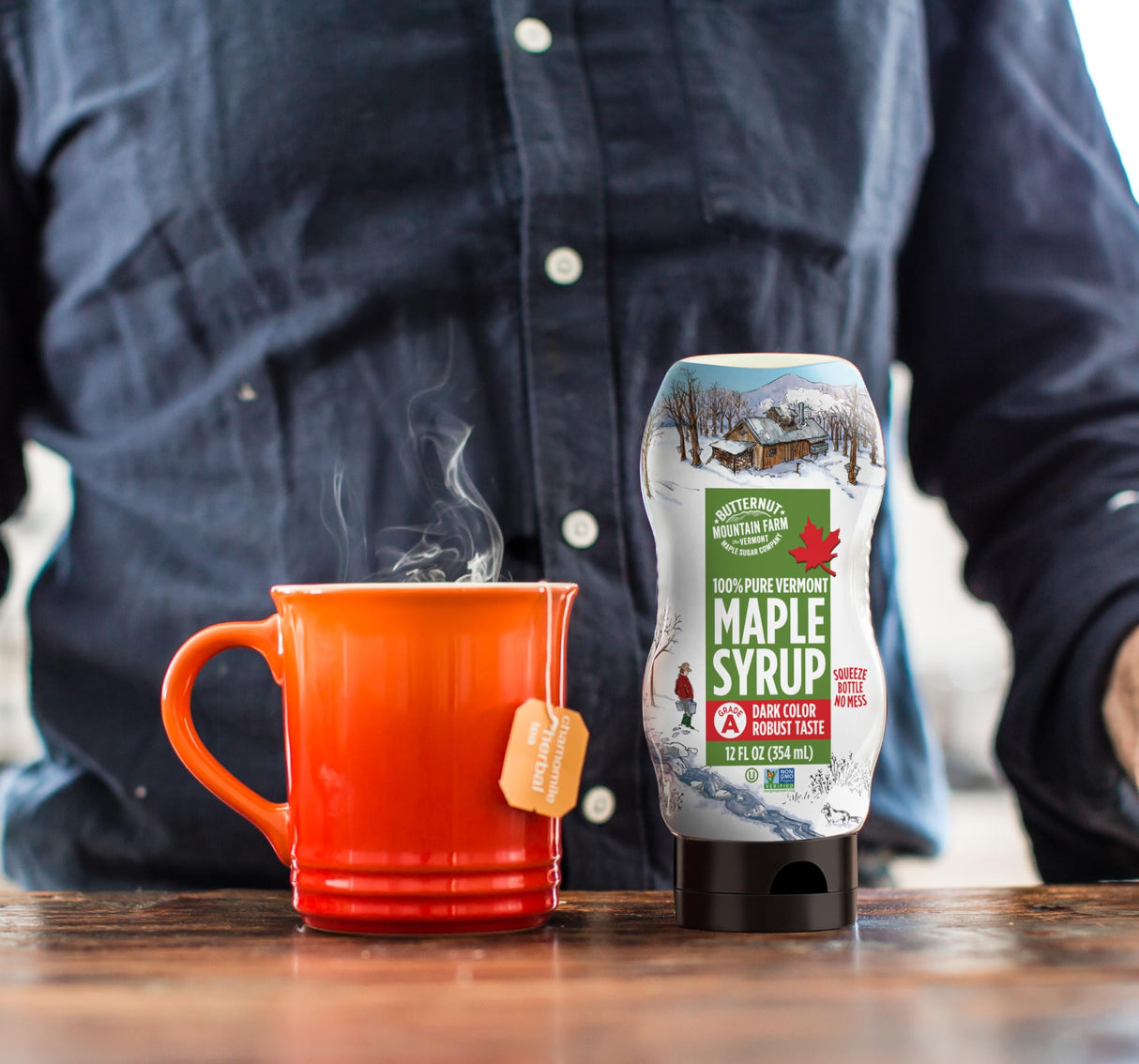 Butternut Mountain Farm Pure Vermont Maple Syrup, Organic, Grade A, Amber Rich, 12 oz, Easy Squeeze Bottle