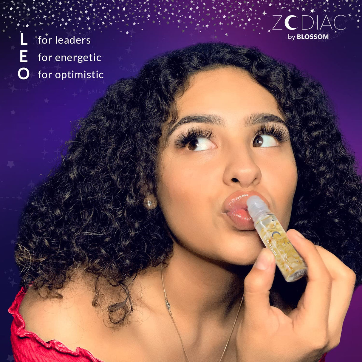 Blossom Zodiac Sign Roll-On Lip Gloss, Vanilla Scented + Moisturizing with Crystals, Made in USA, 0.20 fl. oz./5.9ml, Aquarius