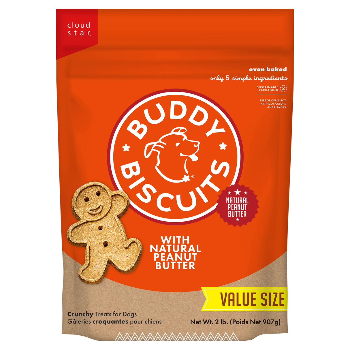 Buddy Biscuits 2 lb Bag of Crunchy Dog Treats, Made with Peanut Butter