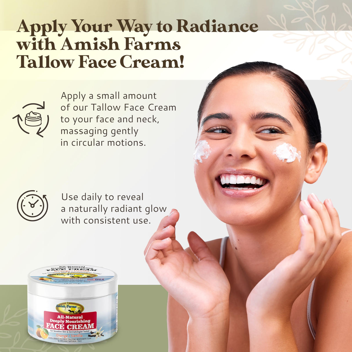 Amish Farms Tallow Face Cream - Handcrafted Beef Tallow for Skin Moisturizer Infused with Natural Ingredients, Orange & Vanilla Oils, 100% Grass-Fed Beef Tallow for Hydrated & Radiant Skin (50g Jar)