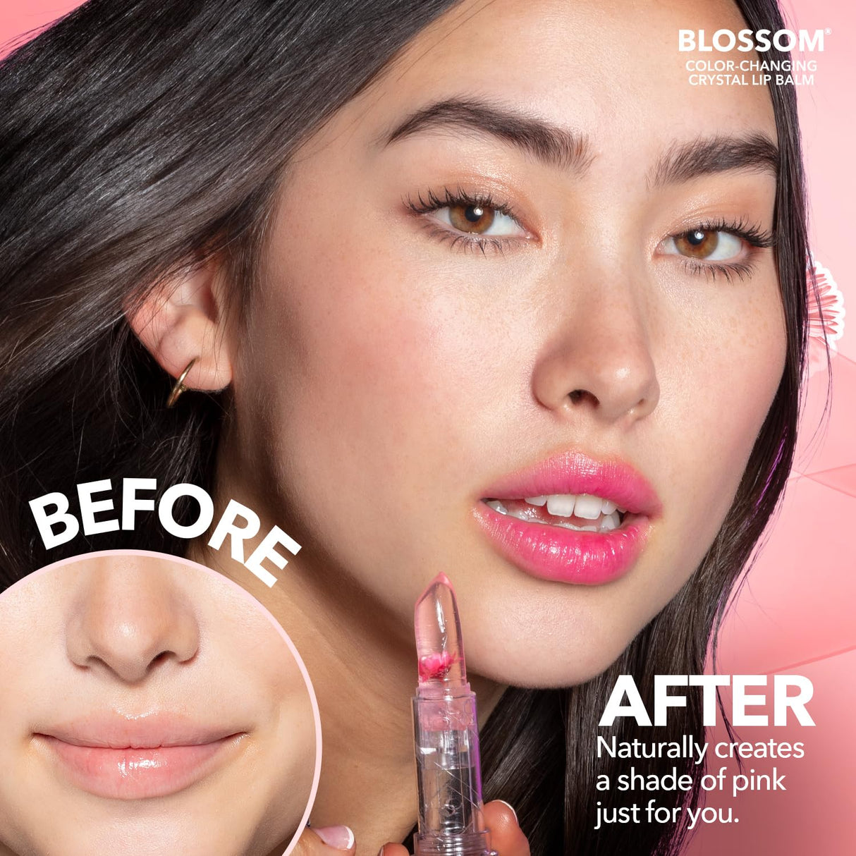 Blossom Moisturizing pH Color Changing Shimmering Lip Balm Sparkle Lip Stain Tint, Infused with Real Flowers, 3g, Electric Pink