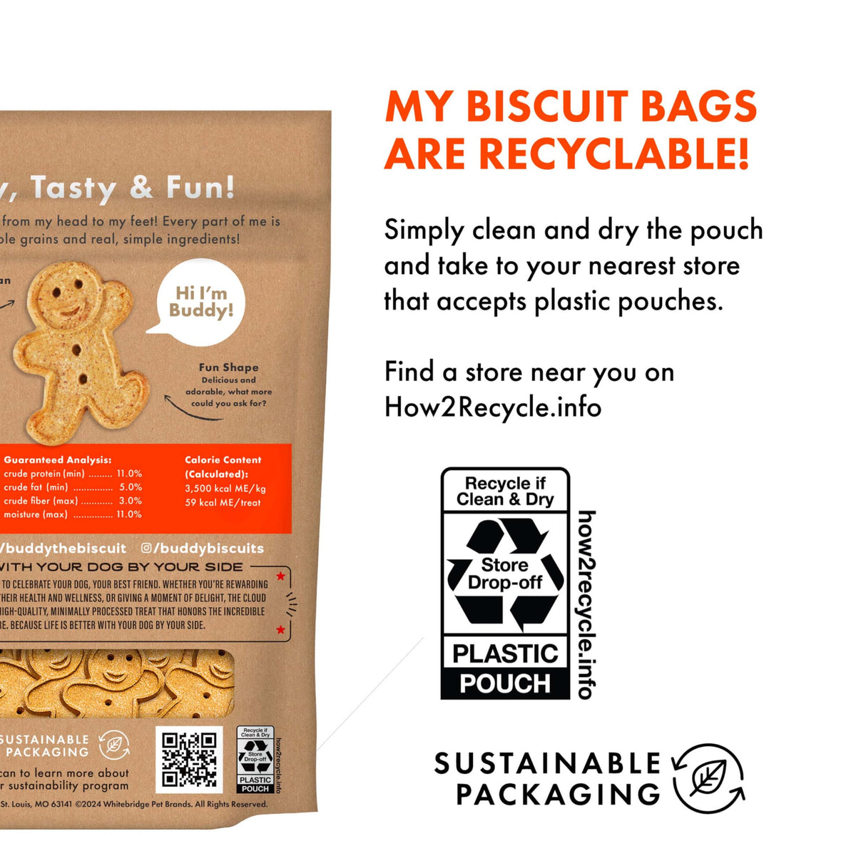 Buddy Biscuits 2 lb Bag of Crunchy Dog Treats, Made with Peanut Butter