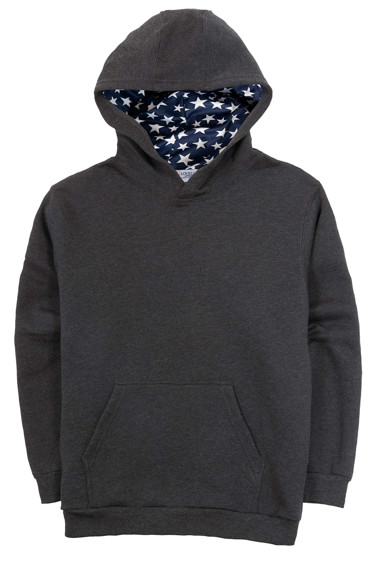 Men's Heavy Duty Weight Micro Fleece Patriotic Sweatshirt with Stars Lined Hoodie Made in USA