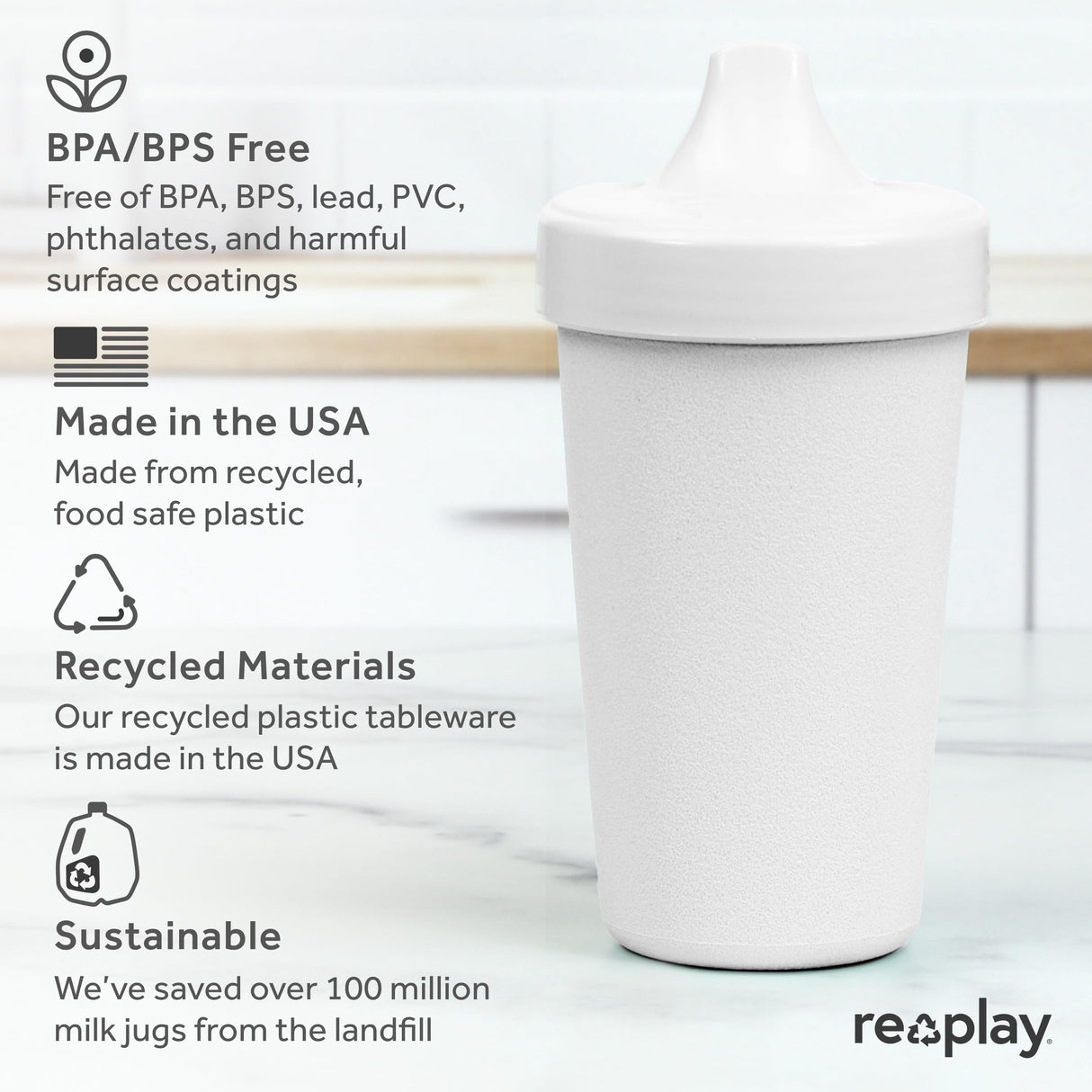 Re-Play Made in USA 10 Oz. Sippy Cups for Toddlers, Pack of 4 - Reusable Spill Proof Cups for Kids, Dishwasher/Microwave Safe - Hard Spout Sippy Cups for Toddlers 3.13" x 6.25", Desert Roses