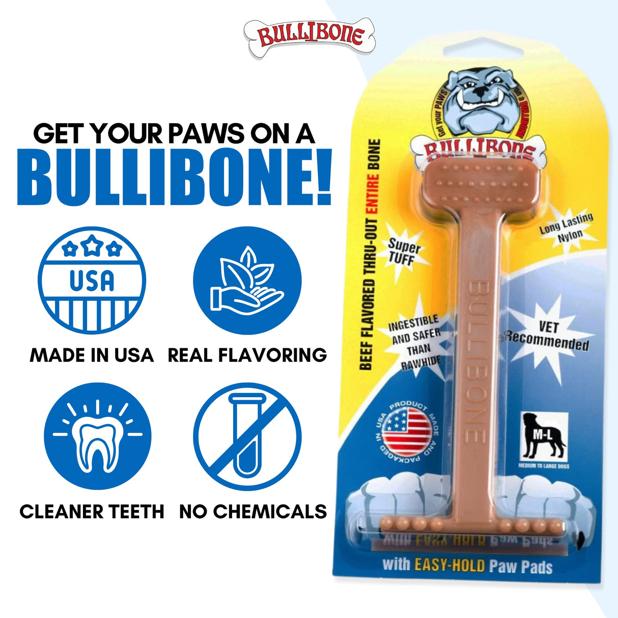 Bullibone Nylon Dog Chew Toy Nylon Bone - Improves Dental Hygiene, Easy to Grip Bottom, and Permeated with Flavor (Bacon, Large - 2 Pack)