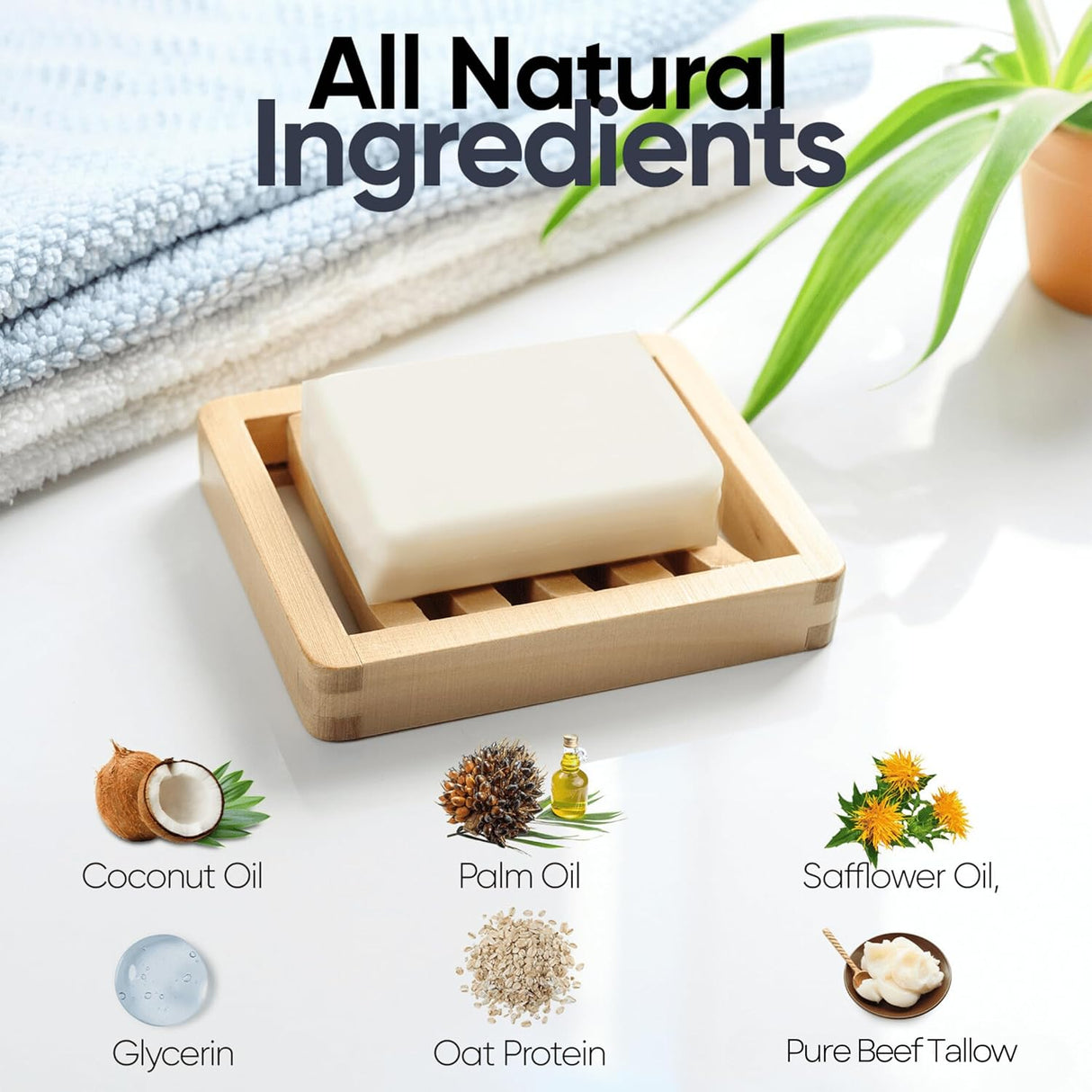 Beef Tallow Soap Bar – All Natural Grass Fed Tallow Soap Unscented – Moisturizing Face & Body Wash Great for Eczema, Dry, Itchy, Sensitive Skin – Handcrafted Bath Soap for Adults, Kids, Made in USA