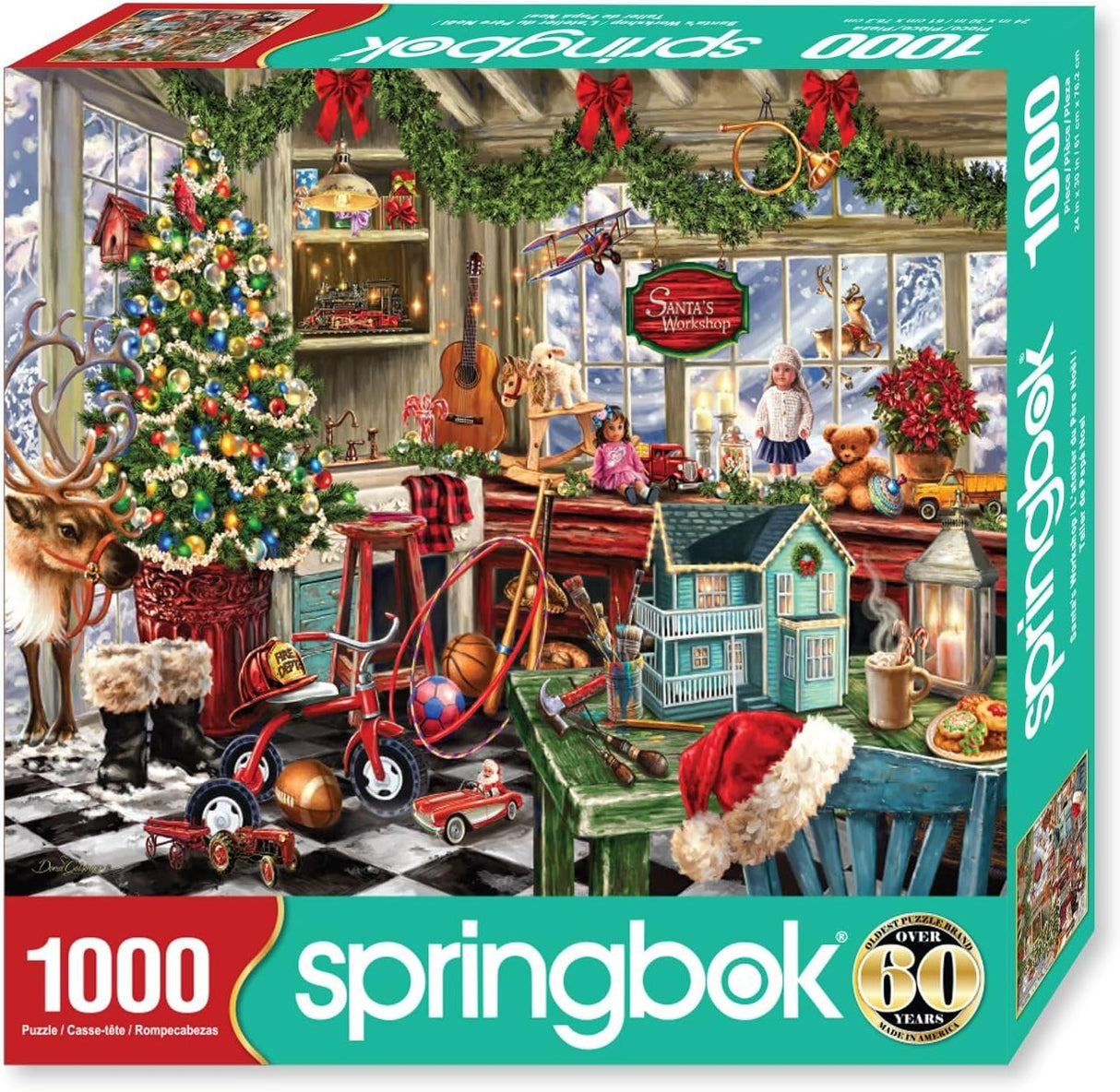 Springbok's Santa's Workshop 1000 Piece Jigsaw Puzzle by Artist Dona Gelsinger Features The Famous Christmas Workshop of Santa's Elves
