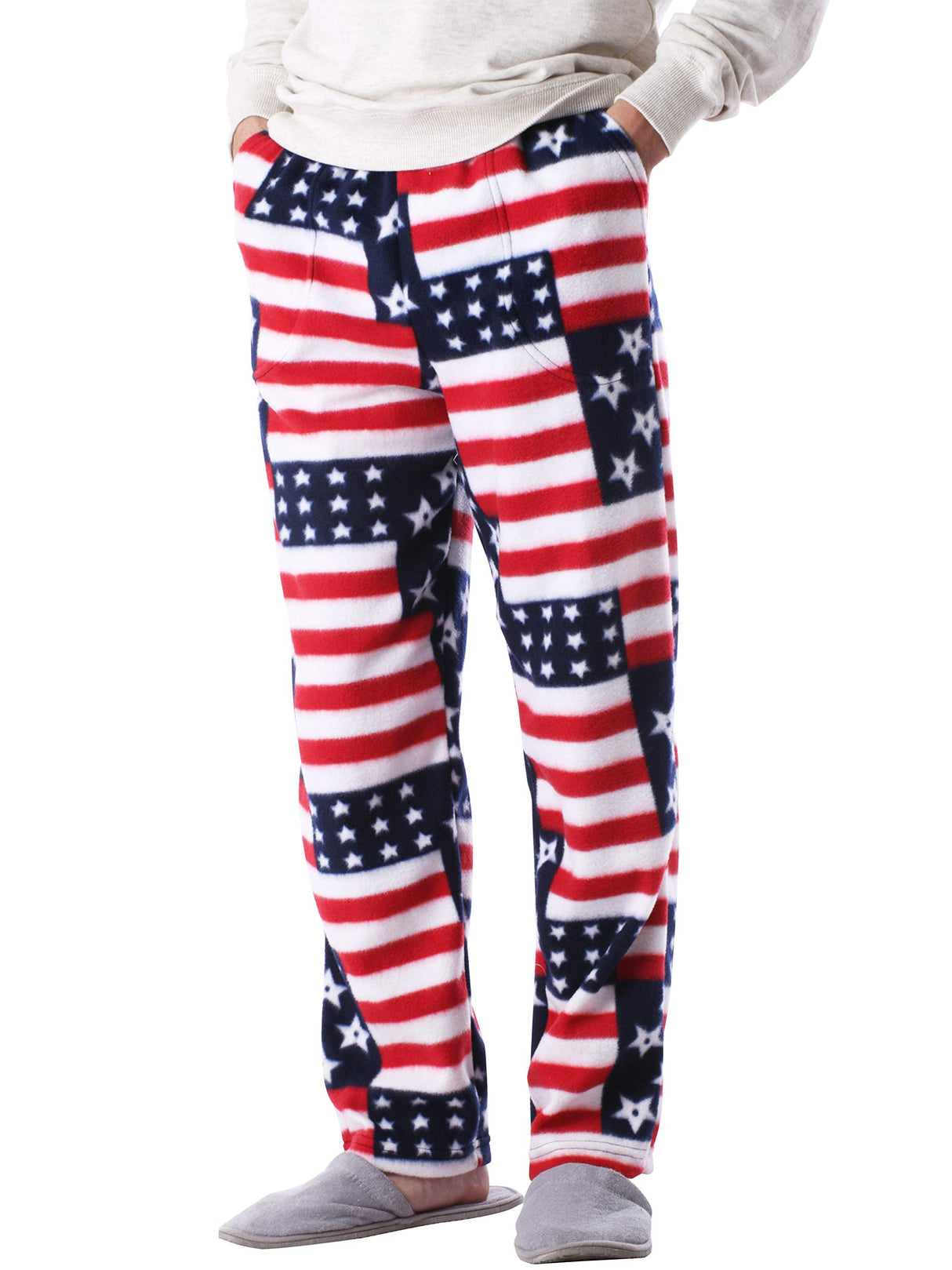 Made in USA Mens Premium Pajama Pants with Print Pattern Knit Fleece Lounge PJ Botton with Pockets