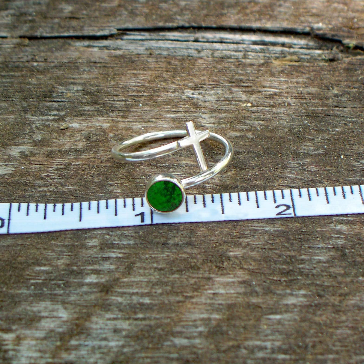 Recycled Antique Bottles and Glassware Sterling Silver At The Cross Adjustable Ring (Aqua Vintage Mason Jar)