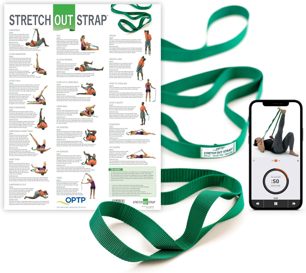 OPTP The Original Stretch Out Strap with Exercise Poster, USA Made Top Choice Stretch Out Straps for Physical Therapy, Yoga Stretching Strap or Knee Therapy Strap