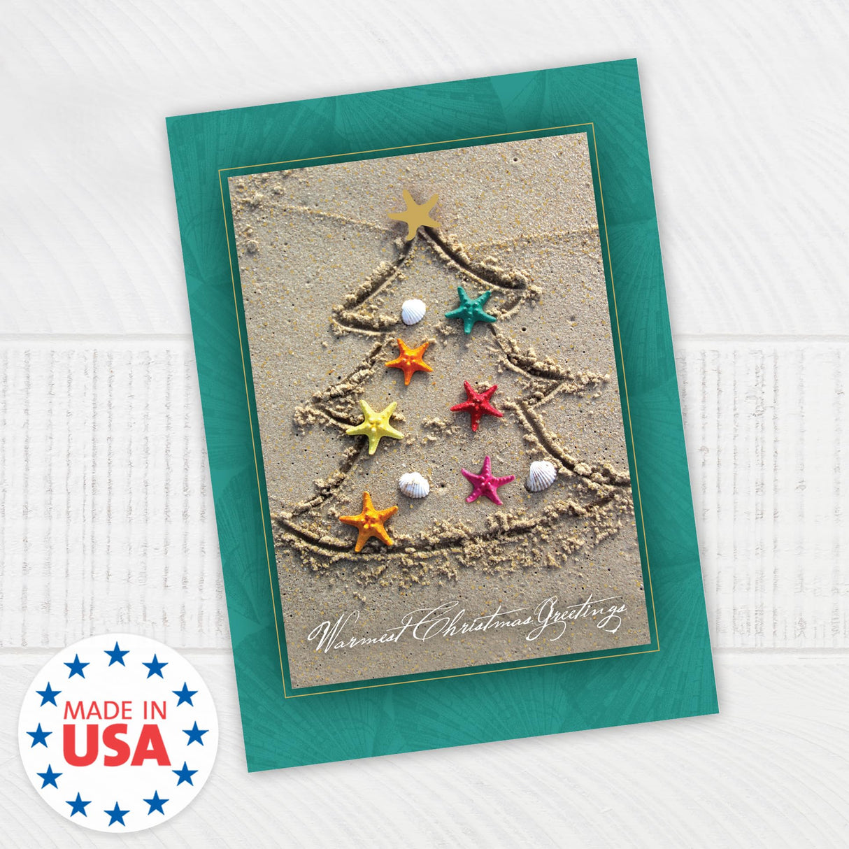 Masterpiece Sparkling Santa Christmas Cards / 16 Festive Holiday Cards Set With White Envelopes / 5 5/8" x 7 7/8" Winter Gold Foil Greeting Cards With Inside Verse/Made In The USA