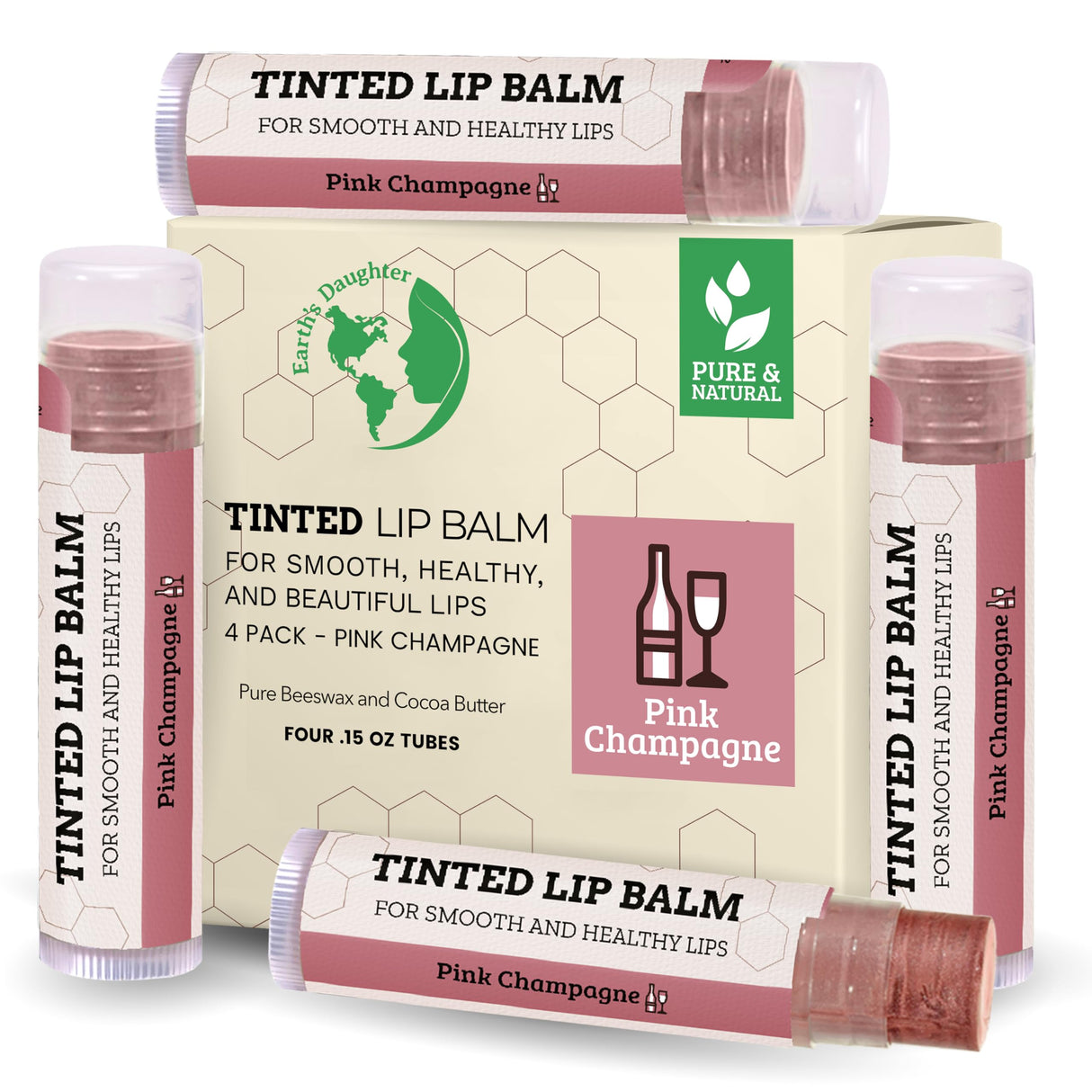 USDA Organic Lip Balm 6-Pack by Earth's Daughter Stocking Stuffers - Fruit Flavors, Beeswax, Coconut Oil, Vitamin E - Best Lip Repair Chapstick for Dry Cracked Lips - Moisturizing Lip Care