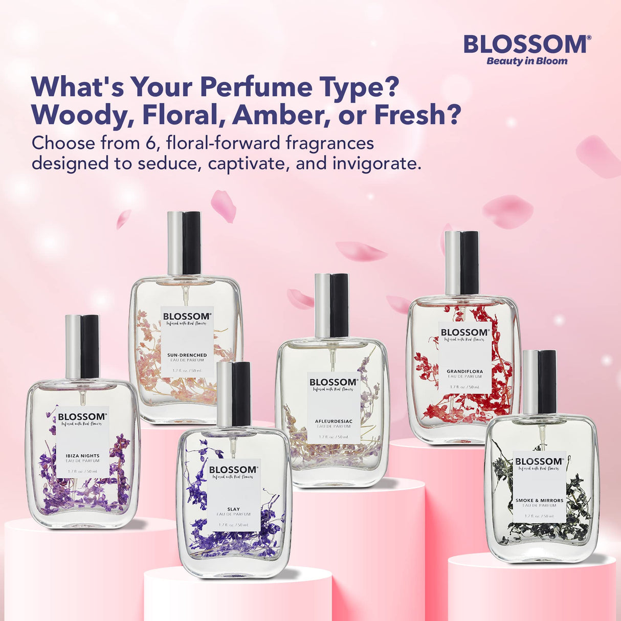 Blossom Unisex Eau De Parfum, Cruelty Free and Vegan Fragrance, Plant-based Perfume Spray, Infused with Real Flowers, Made in USA, 1.7oz, (White Calla Lily, Grapefruit, Sundrenched Flowers), Slay