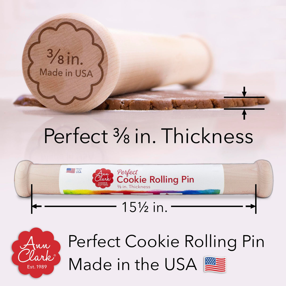 Perfect Cookie Rolling Pin 1/4-in. Fixed Depth Hardwood Made in the USA by Ann Clark