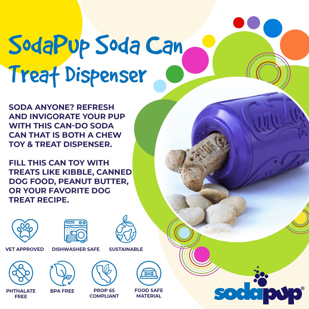SodaPup Honey Pot – Durable Dog Treat Dispenser & Enrichment Toy Made in USA from Non-Toxic, Pet Safe, Food Safe Natural Rubber Material for Mental Stimulation, Problem Chewing, Calming Nerves, & More