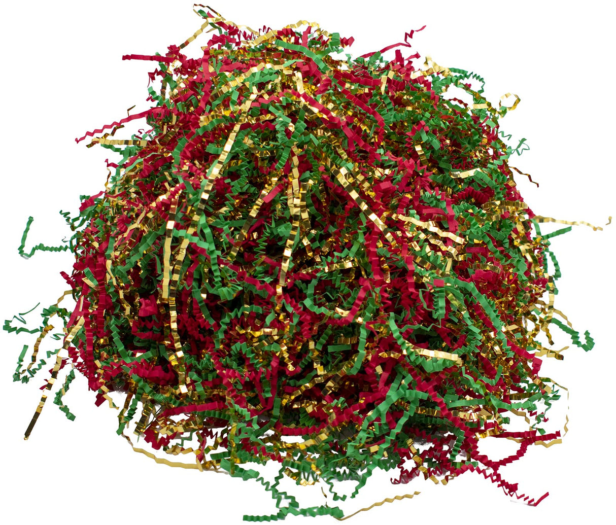 Stephanie Imports Made In USA 3-Ply Crinkle Cut Shredded Paper 2 lbs (Red & Green Christmas Mix)