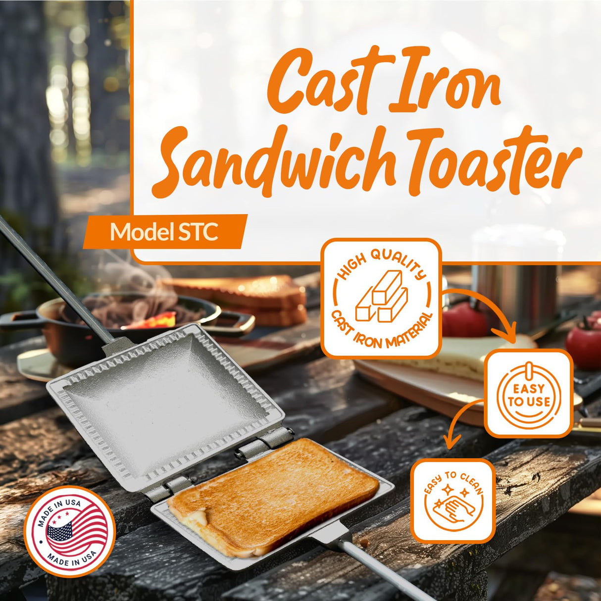 C. Palmer Aluminum Campfire Cooking Sandwich Maker, Long Handle Mountain Pie Maker, Made in America