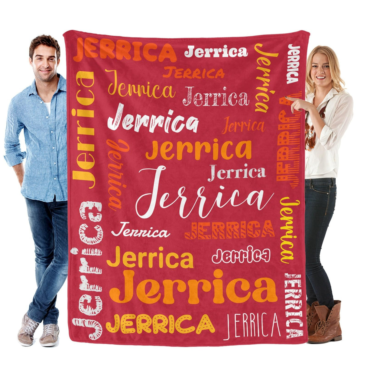 Custom Blanket with Name, Soft Cozy Personalized Name Blankets for Kids, Girls, Boys, Adults, Customized Christmas Blanket for Women, Men, Newborn, New Mom, Red Colors, Made in USA