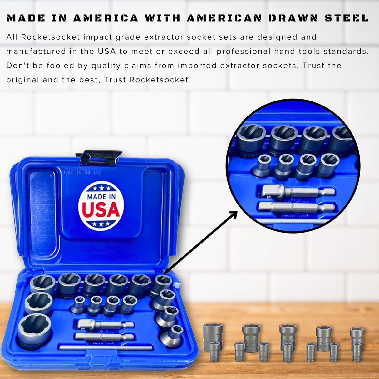 18-Piece Bolt Extractor Set | Made in USA Turbo Sockets for Stripped, Rounded, Rusted Bolts & Nuts | Impact Grade 1/4" & 3/8" Drive Lug Nut & Bolt Remover Kit | Nut Extractor Socket Set