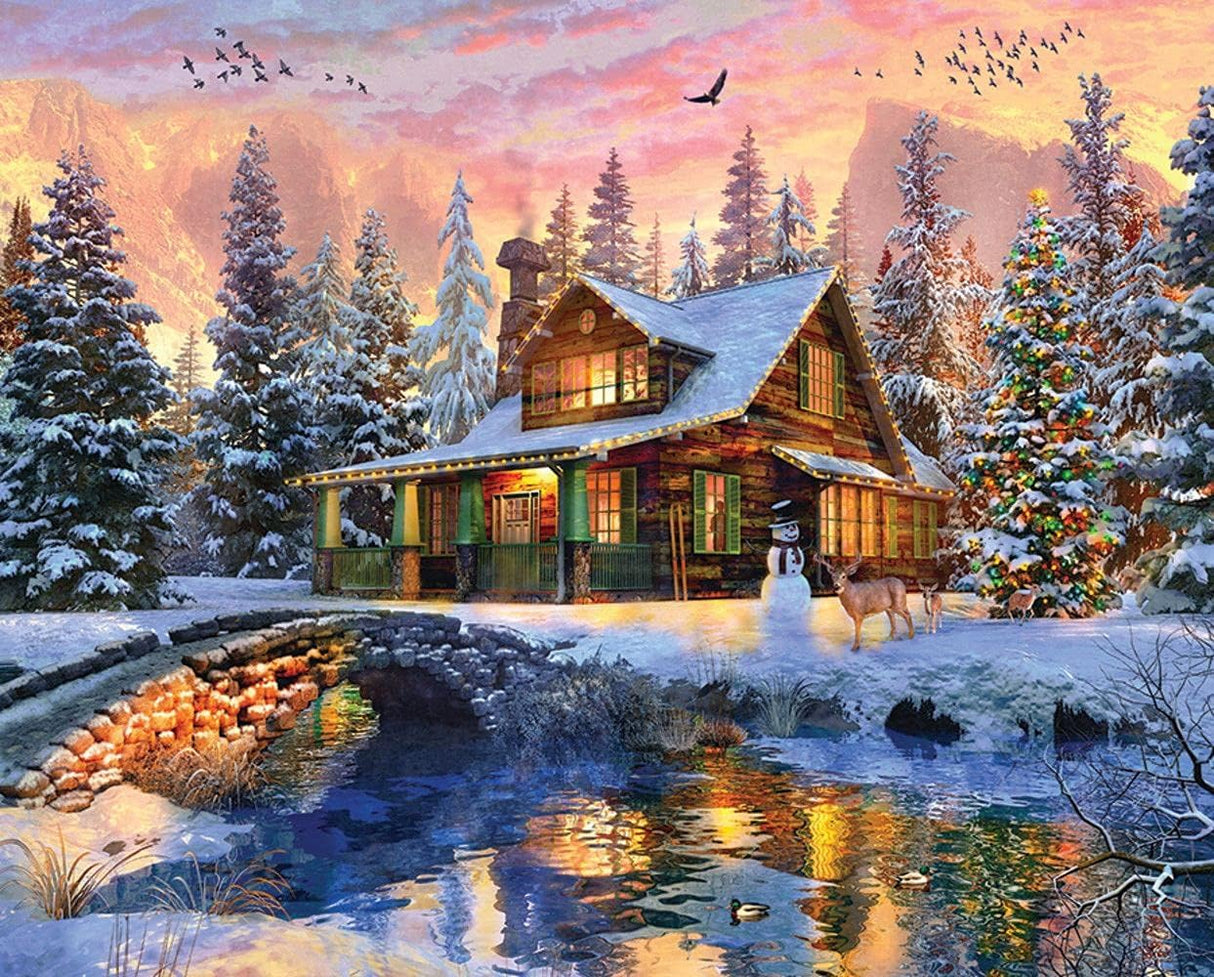 Springbok - Rocky Mountain Christmas - 1000 Piece Jigsaw Puzzle- Cabin in The Woods nestled in The Mountains